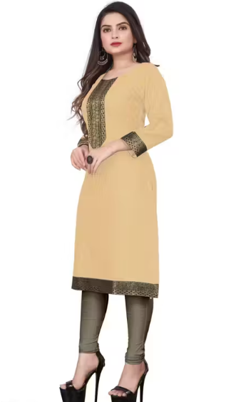 Desigener Kurtis New Collection Plain Cotton Golden Lace Border Pattern Casual Kurta for Girls & Women
