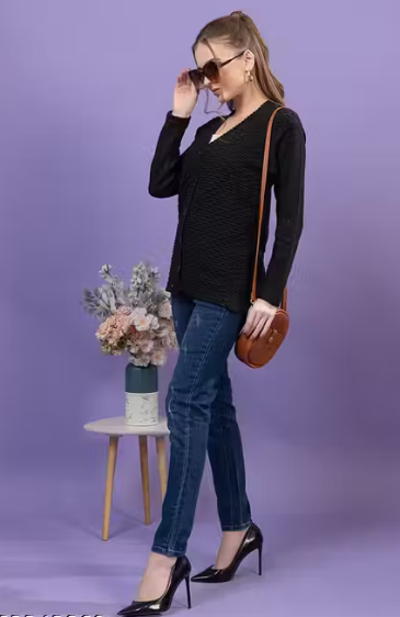 JDD Women's Woollen V-Neck Sweater