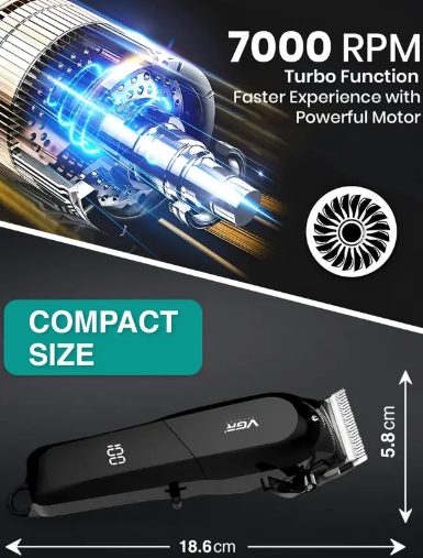VGR V-118 Professional Hair Clipper with LED Display Trimmer 200 min Runtime 6 Length Settings  (Black)