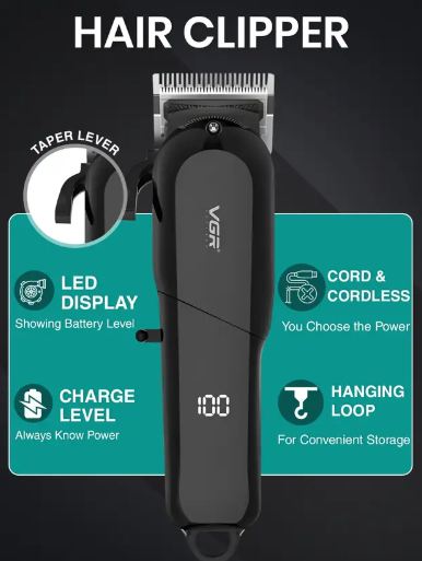 VGR V-118 Professional Hair Clipper with LED Display Trimmer 200 min Runtime 6 Length Settings  (Black)