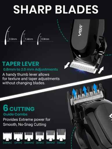 VGR V-118 Professional Hair Clipper with LED Display Trimmer 200 min Runtime 6 Length Settings  (Black)