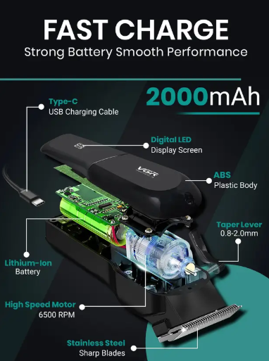 VGR V-118 Professional Hair Clipper with LED Display Trimmer 200 min Runtime 6 Length Settings  (Black)