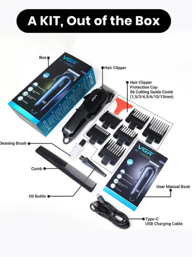 VGR V-118 Professional Hair Clipper with LED Display Trimmer 200 min Runtime 6 Length Settings  (Black)