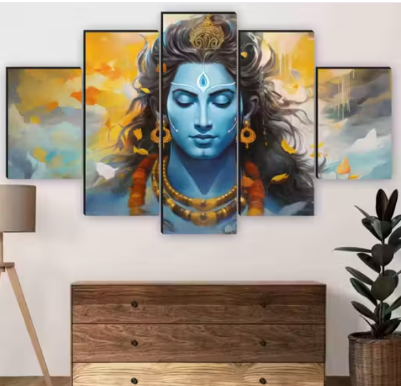 Shiva Paintings for Wall Decoration - Set Of Five, 3d modern art Painting for Living Room Large Size with Frames for Home Decoration, Hotel, Office 76.2 cm x 45 cm