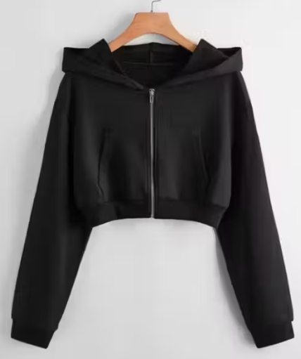 Women Full Sleeve Solid BLACK Hooded Sweatshirt/Jacket