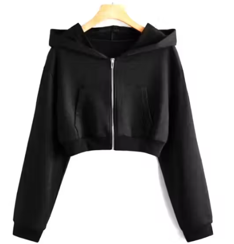 Women Full Sleeve Solid BLACK Hooded Sweatshirt/Jacket