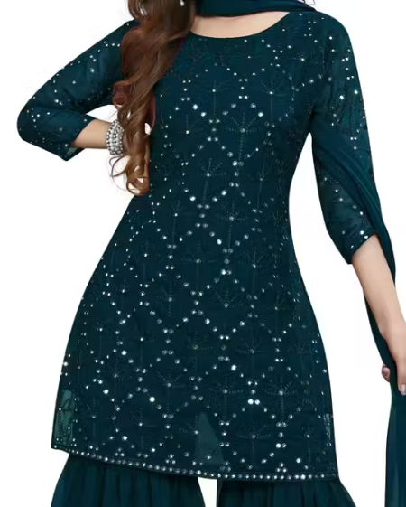 Women's Georgette Embroidery Sharara Salwar Suit Set Stitched Ready to Wear