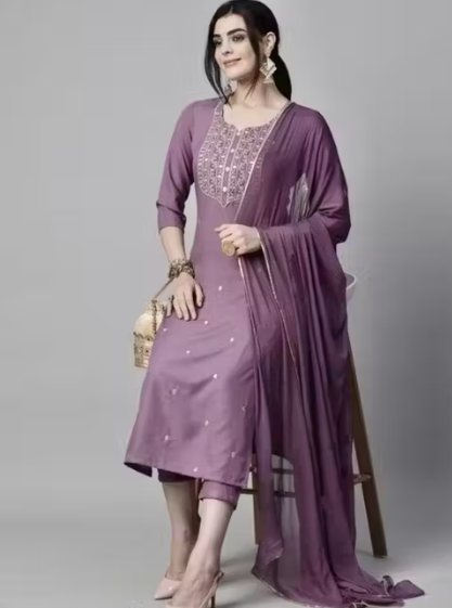 KURTI SET, WOMEN VISCOSE RAYON KURTA PANT DUPATTA SET