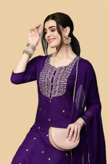 KURTI SET Worked, WOMEN VISCOSE RAYON KURTA PANT DUPATTA SET