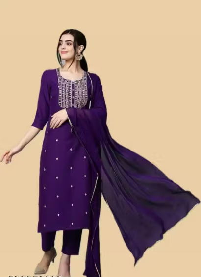 KURTI SET Worked, WOMEN VISCOSE RAYON KURTA PANT DUPATTA SET