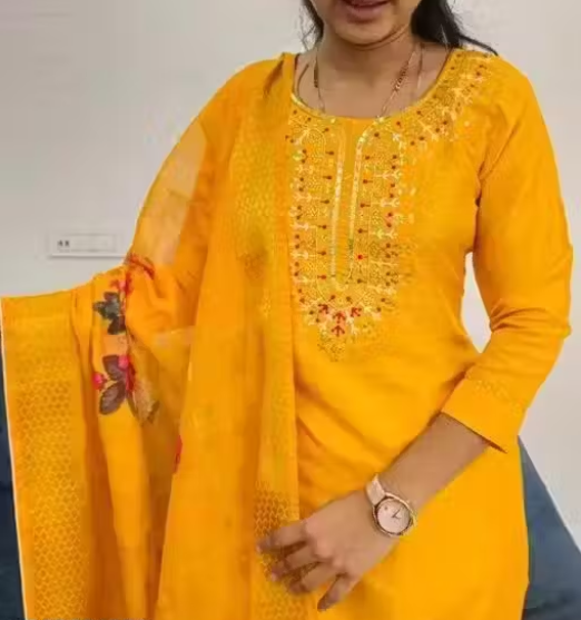 Embroidered Kurta With Printed Dupatta And pent
