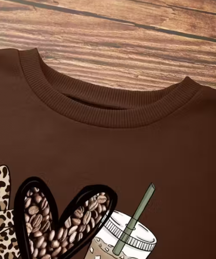 Peace Love Coffee Printed Oversized Sweatshirt for Women | Trendy Winter Wear Casual Pullover