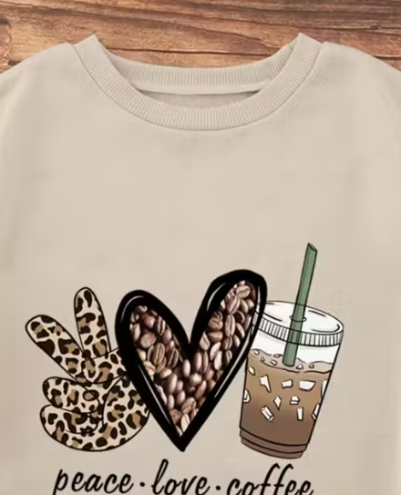 Peace Love Coffee Printed Oversized Sweatshirt for Women | Trendy Winter Wear Casual Pullover