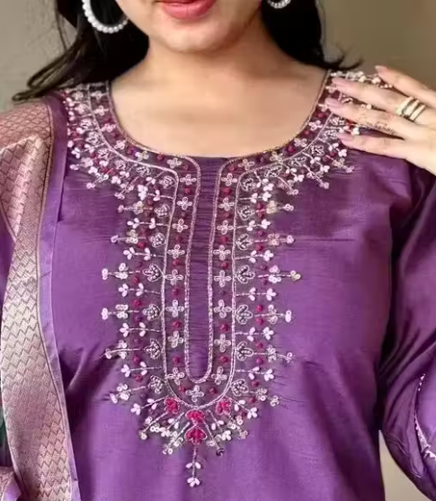Embroidered Kurta With Printed Dupatta And pent