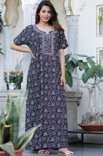 Cotton Embroidery Nighty | Nightdress | Gown | Maxi | Jaipuri Gown Nighty | Cotton Nighty