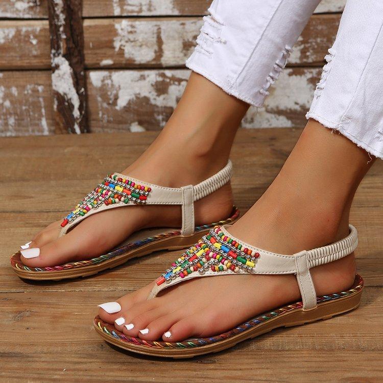 Bohemian Style Flat Sandals for Women Summer Clip Toe Gladiator Sandals Woman Plus Size Soft Bottom Beach Shoes Flip Flops