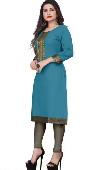 Desigener Kurtis New Collection Plain Cotton Golden Lace Border Pattern Casual Kurta for Girls & Women