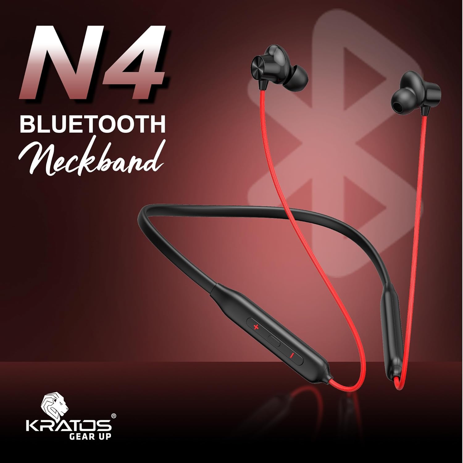 Kratos N4 Bluetooth Neckband with 52H Playtime, Deep Bass, Stereo Sound, HD Calls, Magnetic Earbuds, Type-C Fast Charging, Rich Audio, Hollow Switch for Comfort & Style