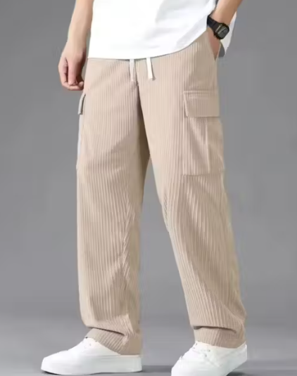 Men's Corduroy Cargo Pants | Relaxed Fit Straight Leg Trousers with Multi Pockets | Casual Loose Fit Bottoms for Daily Wear