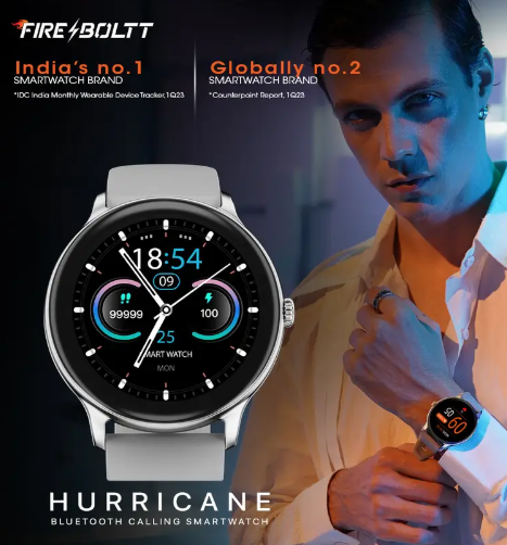 Fire-Boltt Hurricane 33.02mm (1.3) Curved Glass Display with BT Calling, 100+ Sports Modes Smartwatch  (Grey Strap, Free Size)