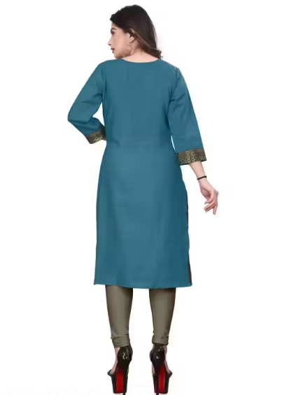 Desigener Kurtis New Collection Plain Cotton Golden Lace Border Pattern Casual Kurta for Girls & Women