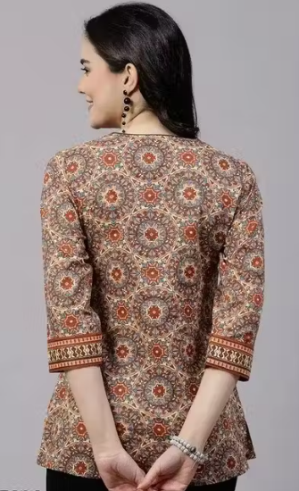 Women's Rayon Printed Badmeri Ajrakh Prints Short Kurti Quality Premium