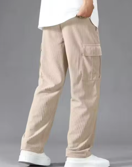 Men's Corduroy Cargo Pants | Relaxed Fit Straight Leg Trousers with Multi Pockets | Casual Loose Fit Bottoms for Daily Wear