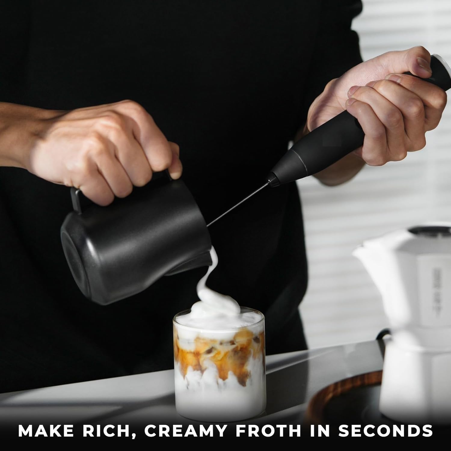 Coffee Frother Blender Milk Frother with Stand Coffee Blender Whisk Foam Maker Egg Beaters Cappuccino Hand Blender Battery Operated Electric Coffee Beater (Pack of 1)