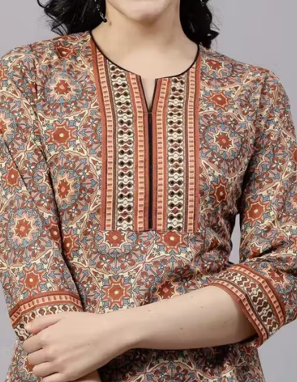 Women's Rayon Printed Badmeri Ajrakh Prints Short Kurti Quality Premium