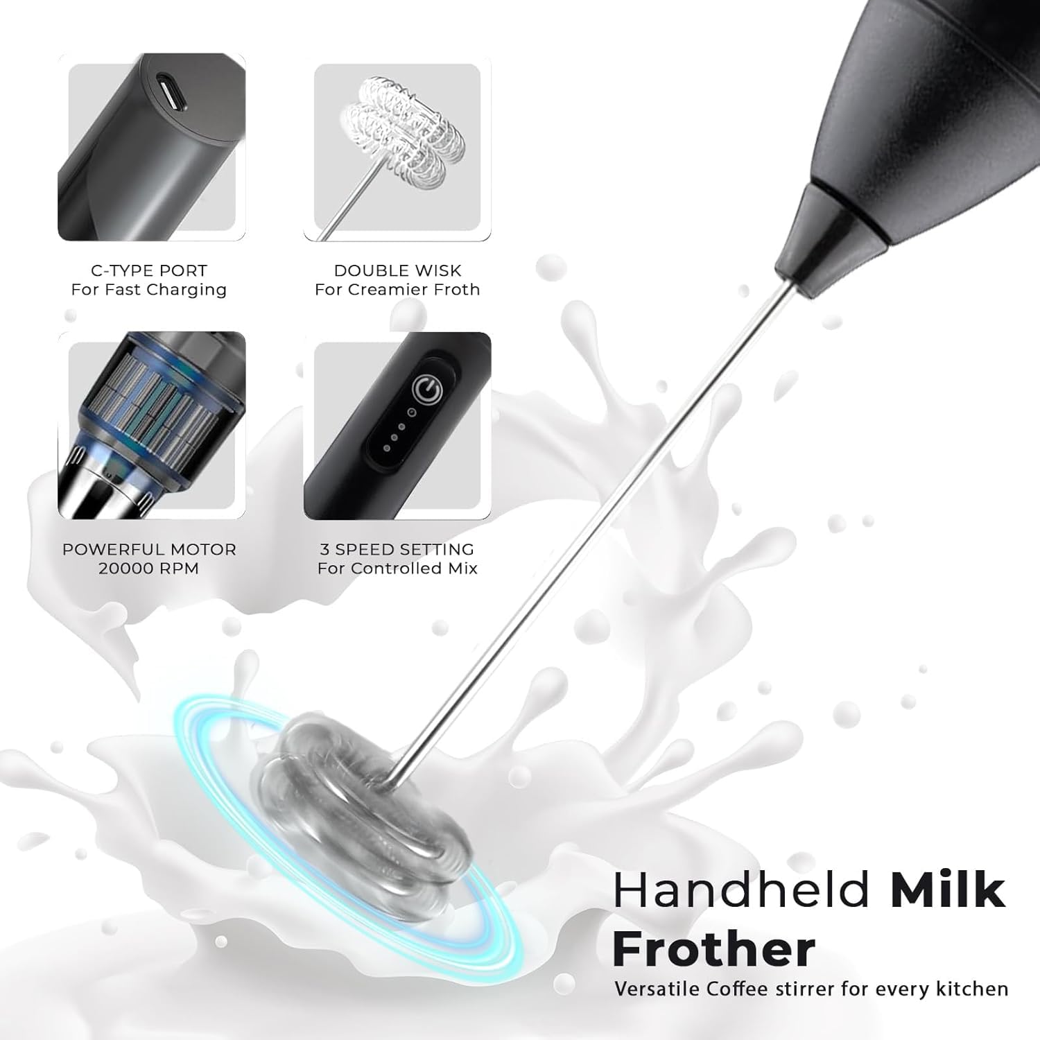 Coffee Frother Blender Milk Frother with Stand Coffee Blender Whisk Foam Maker Egg Beaters Cappuccino Hand Blender Battery Operated Electric Coffee Beater (Pack of 1)