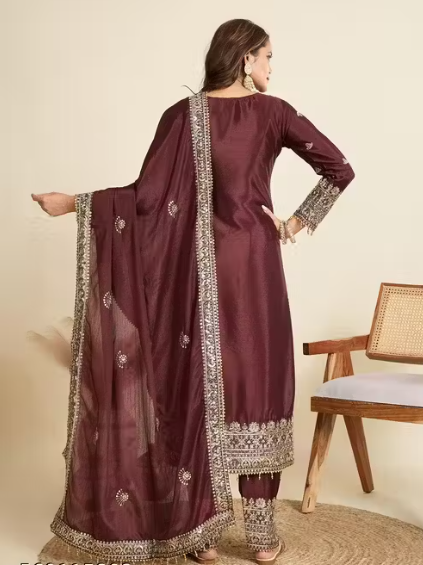 Embroidered Heavy Chinon Silk kurti with embroidered Palazzo and dupatta Set & Materials new designer havy embroidery work