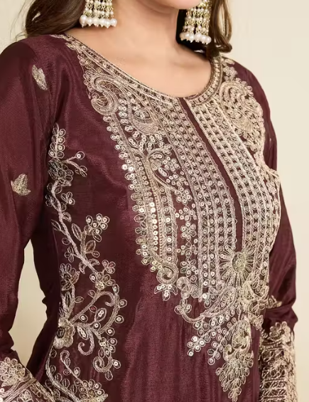 Embroidered Heavy Chinon Silk kurti with embroidered Palazzo and dupatta Set & Materials new designer havy embroidery work