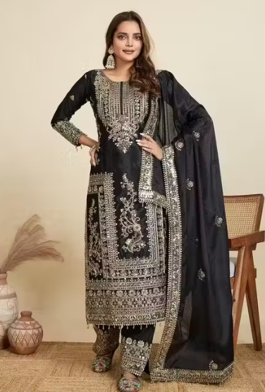 Embroidered Heavy Chinon Silk kurti with embroidered Palazzo and dupatta Set & Materials new designer havy embroidery work