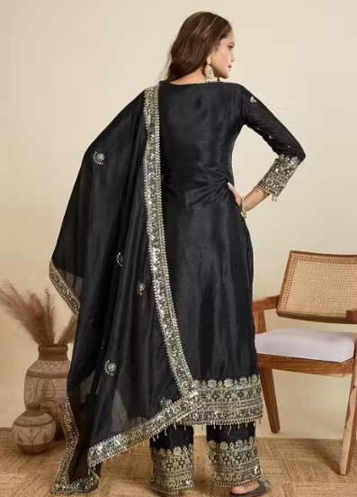 Embroidered Heavy Chinon Silk kurti with embroidered Palazzo and dupatta Set & Materials new designer havy embroidery work