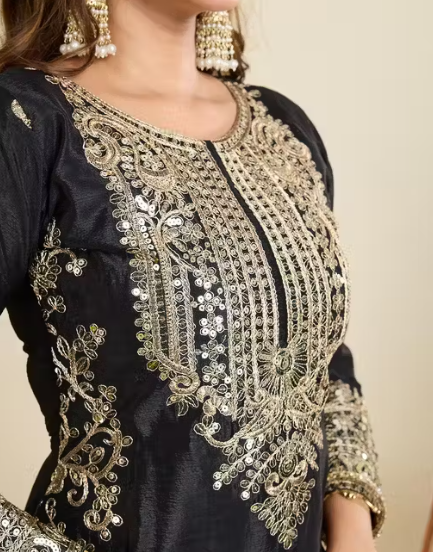 Embroidered Heavy Chinon Silk kurti with embroidered Palazzo and dupatta Set & Materials new designer havy embroidery work