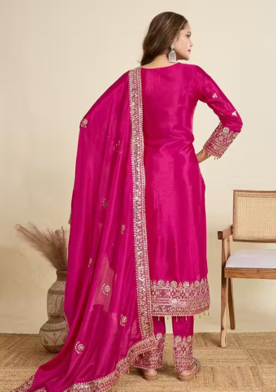 Embroidered Heavy Chinon Silk kurti with embroidered Palazzo and dupatta Set & Materials new designer havy embroidery work