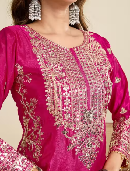 Embroidered Heavy Chinon Silk kurti with embroidered Palazzo and dupatta Set & Materials new designer havy embroidery work