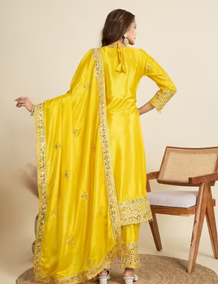 Embroidered Heavy Chinon Silk kurti with embroidered Palazzo and dupatta Set & Materials new designer havy embroidery work