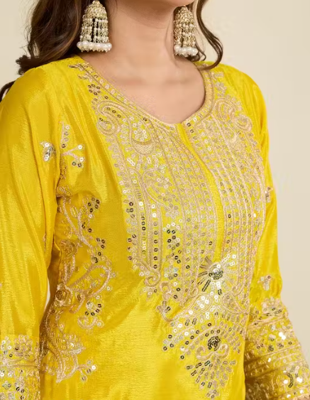 Embroidered Heavy Chinon Silk kurti with embroidered Palazzo and dupatta Set & Materials new designer havy embroidery work