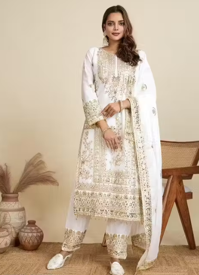 Embroidered Heavy Chinon Silk kurti with embroidered Palazzo and dupatta Set & Materials new designer havy embroidery work
