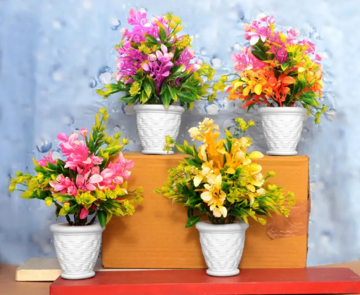 Wild Artificial Plant with Pot Home/Office Table Decoration(Pack of 4) (17.5 cm, Multicolor)