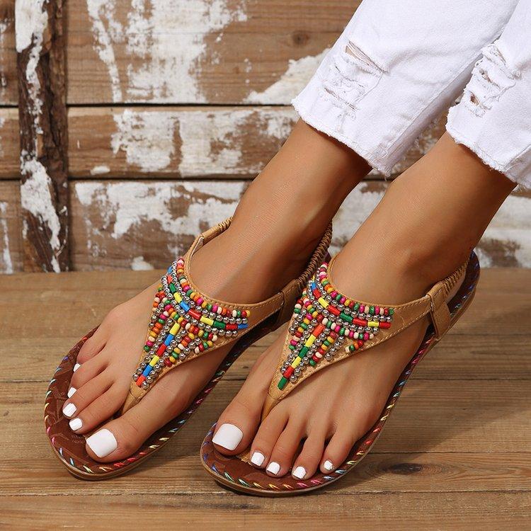 Bohemian Style Flat Sandals for Women Summer Clip Toe Gladiator Sandals Woman Plus Size Soft Bottom Beach Shoes Flip Flops