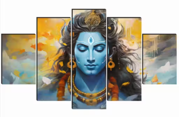 Shiva Paintings for Wall Decoration - Set Of Five, 3d modern art Painting for Living Room Large Size with Frames for Home Decoration, Hotel, Office 76.2 cm x 45 cm