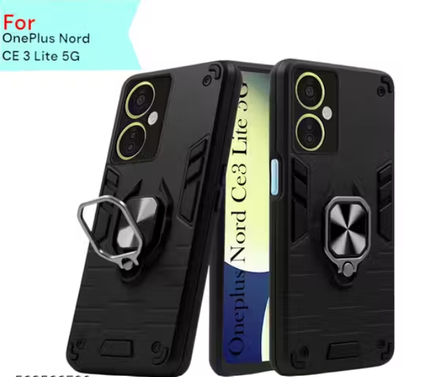 Shock Proof OnePlus Nord CE 3 Lite 5G (Black) Back Case Mobile Cover Back Cover Case (Tough Armor | Hybrid PC + TPU | Ring Holder & in-Built Kickstand)