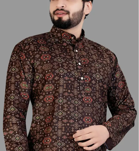 Nice Printed Trendy Kurta Pyjama Set For Men