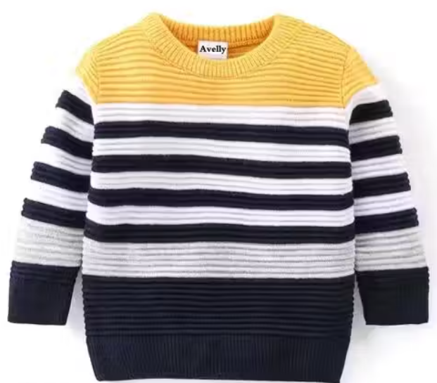 Boys Striped Round Neck Yellow Sweater Boy & Girls Wool Sweaters Pack Of 1