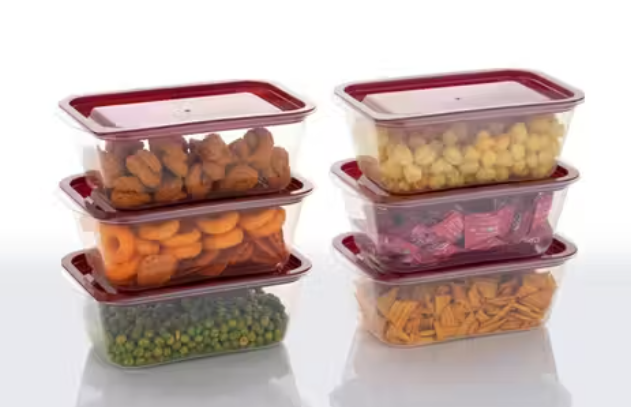 Fridge Storage Boxes , Fridge Organizer with Removable Drain Plate Fridge Storage Containers Keeps Fruits, Vegetables, Meat, Fish Fresh Longer 1000 ML Container Box (Pack of 6)