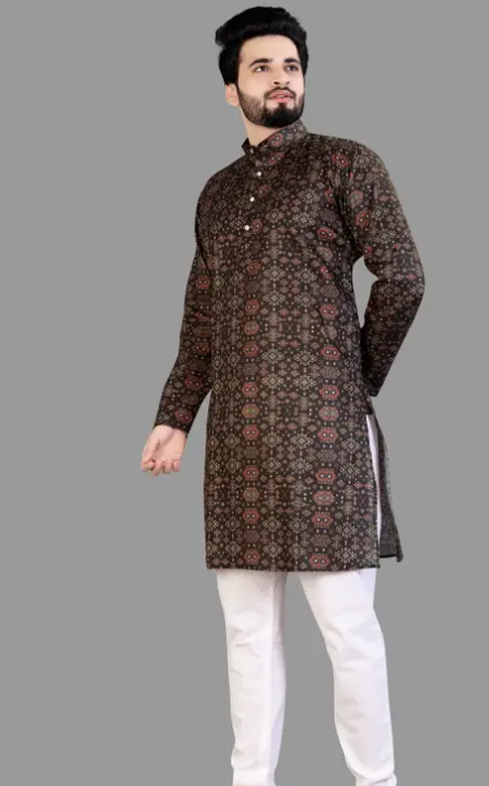 Nice Printed Trendy Kurta Pyjama Set For Men