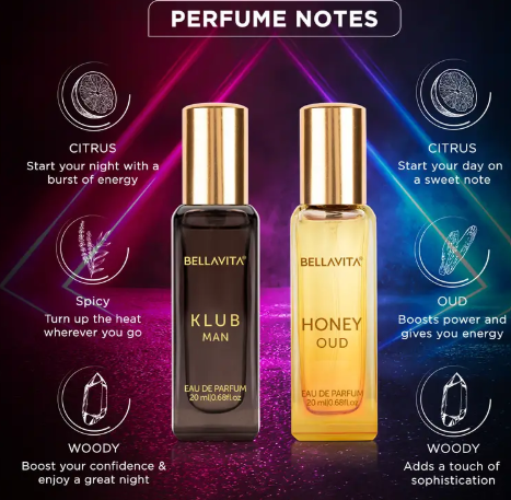 BELLAVITA KLUB MAN perfume & HONEY OUD perfume combo|2X20ML|With Citrus & Woody Notes| Eau de Parfum - 40 ml  (For Men & Women)