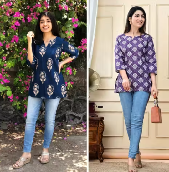 Pure Cotton Short Kurta for Women and Girls – Stylish & Comfortable Cotton Kurtas for Every-day (Pack of 2)